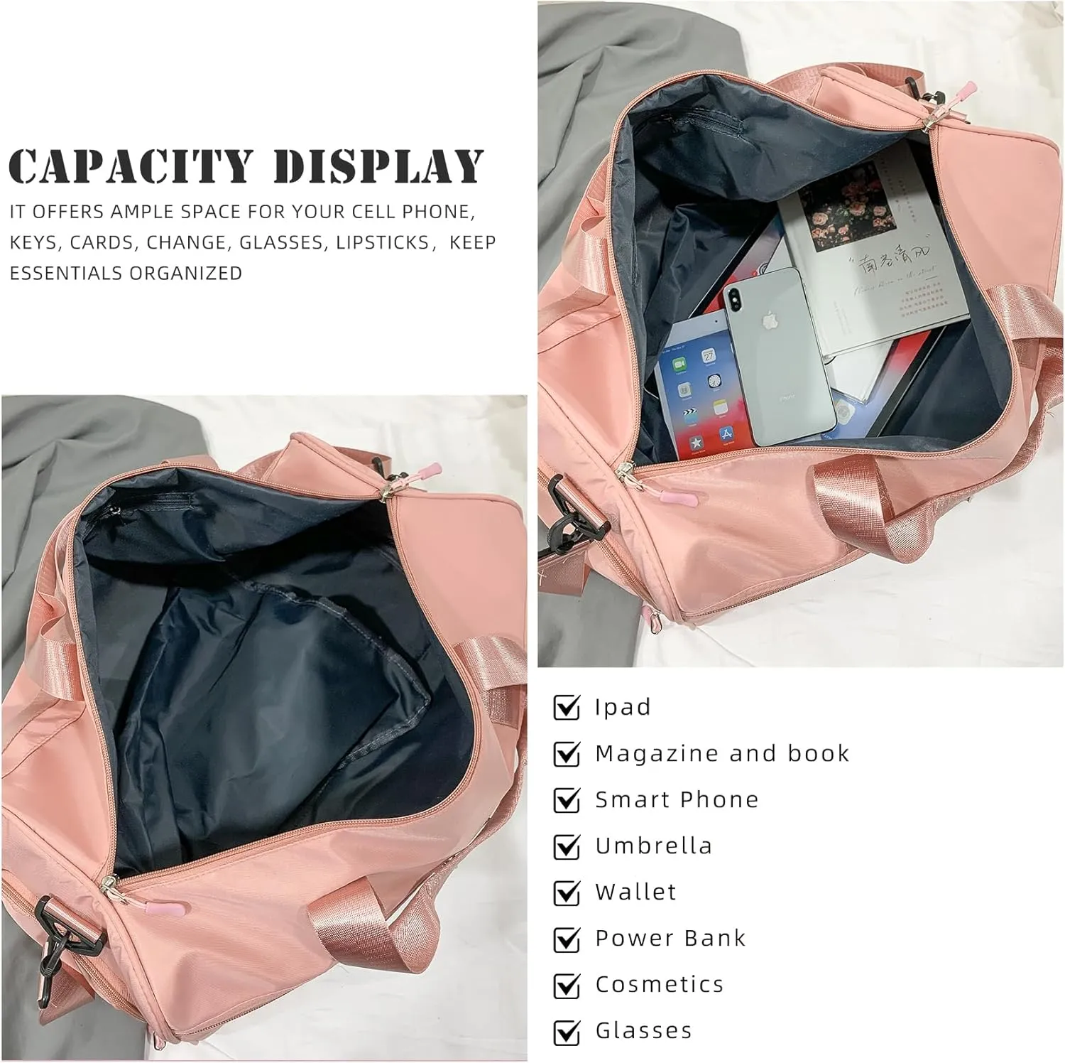 Gym Bag with Shoe Compartment, Weekender Bags for Women, Overnight Bag with Wet Pocket for Luggage Travel Workout Yoga, Black