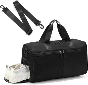 Gym Bag with Shoe Compartment, Weekender Bags for Women, Overnight Bag with Wet Pocket for Luggage Travel Workout Yoga, Black