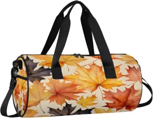 Gym Bags for Men Women Autumn Maple Leaves Sports Duffel Bags Carry On Travel Duffle Bag with Detachable Adjustable Shoulder Strap Overnight Weekender Bag