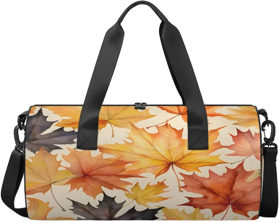Gym Bags for Men Women Autumn Maple Leaves Sports Duffel Bags Carry On Travel Duffle Bag with Detachable Adjustable Shoulder Strap Overnight Weekender Bag