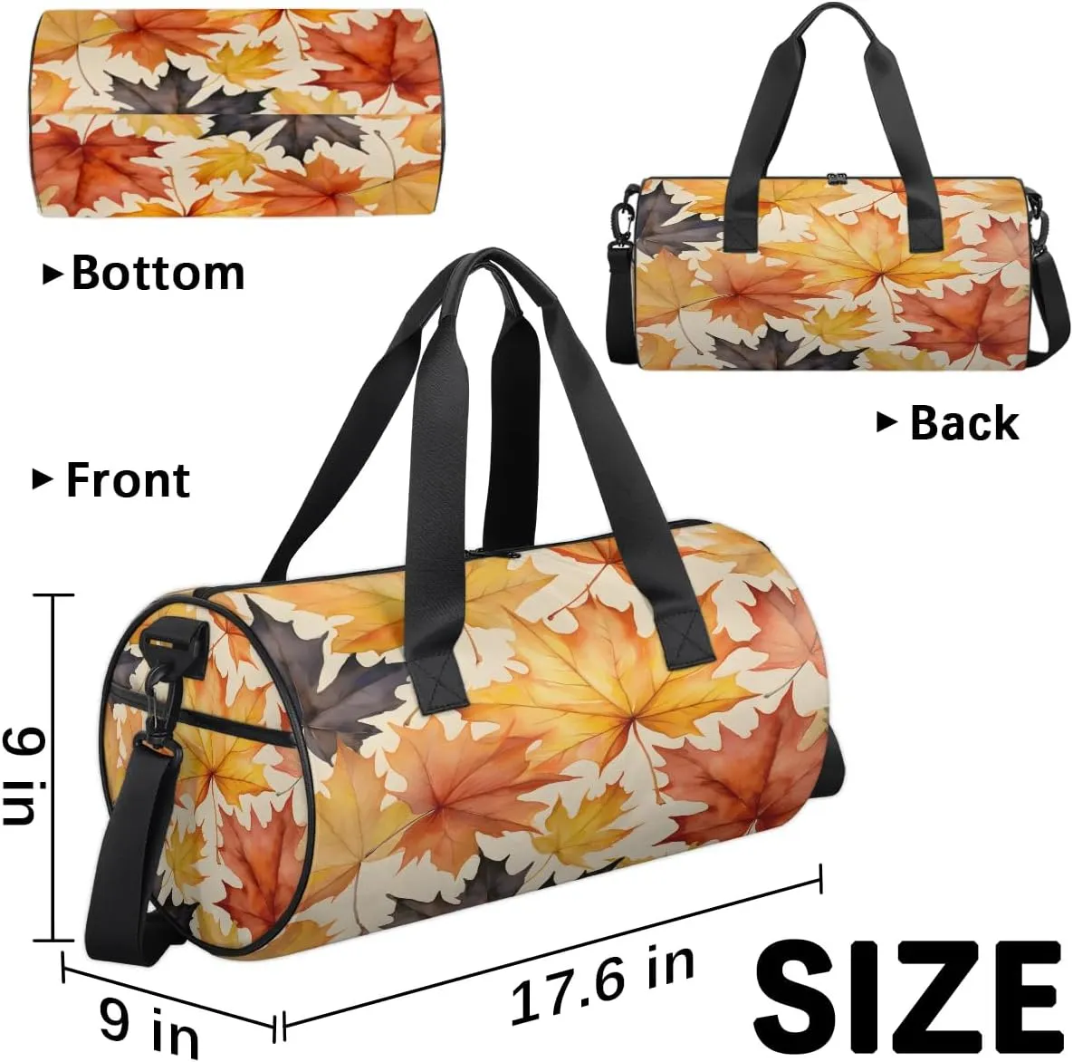Gym Bags for Men Women Autumn Maple Leaves Sports Duffel Bags Carry On Travel Duffle Bag with Detachable Adjustable Shoulder Strap Overnight Weekender Bag