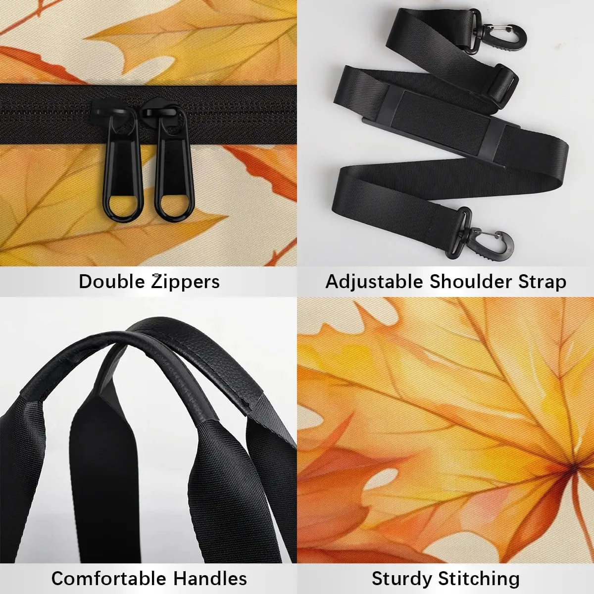 Gym Bags for Men Women Autumn Maple Leaves Sports Duffel Bags Carry On Travel Duffle Bag with Detachable Adjustable Shoulder Strap Overnight Weekender Bag
