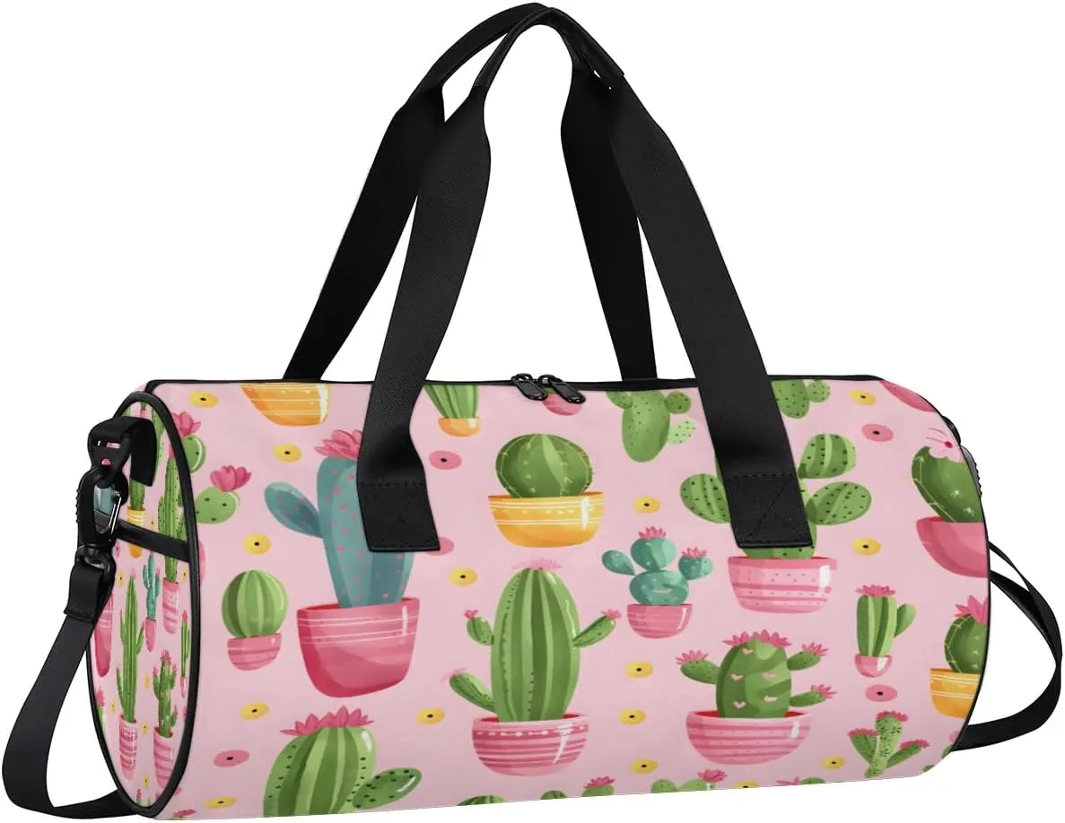 Gym Bags for Men Women Cactus Plant Theme Sports Duffel Bags Carry On Travel Duffle Bag with Detachable Adjustable Shoulder Strap Overnight Weekender Bag