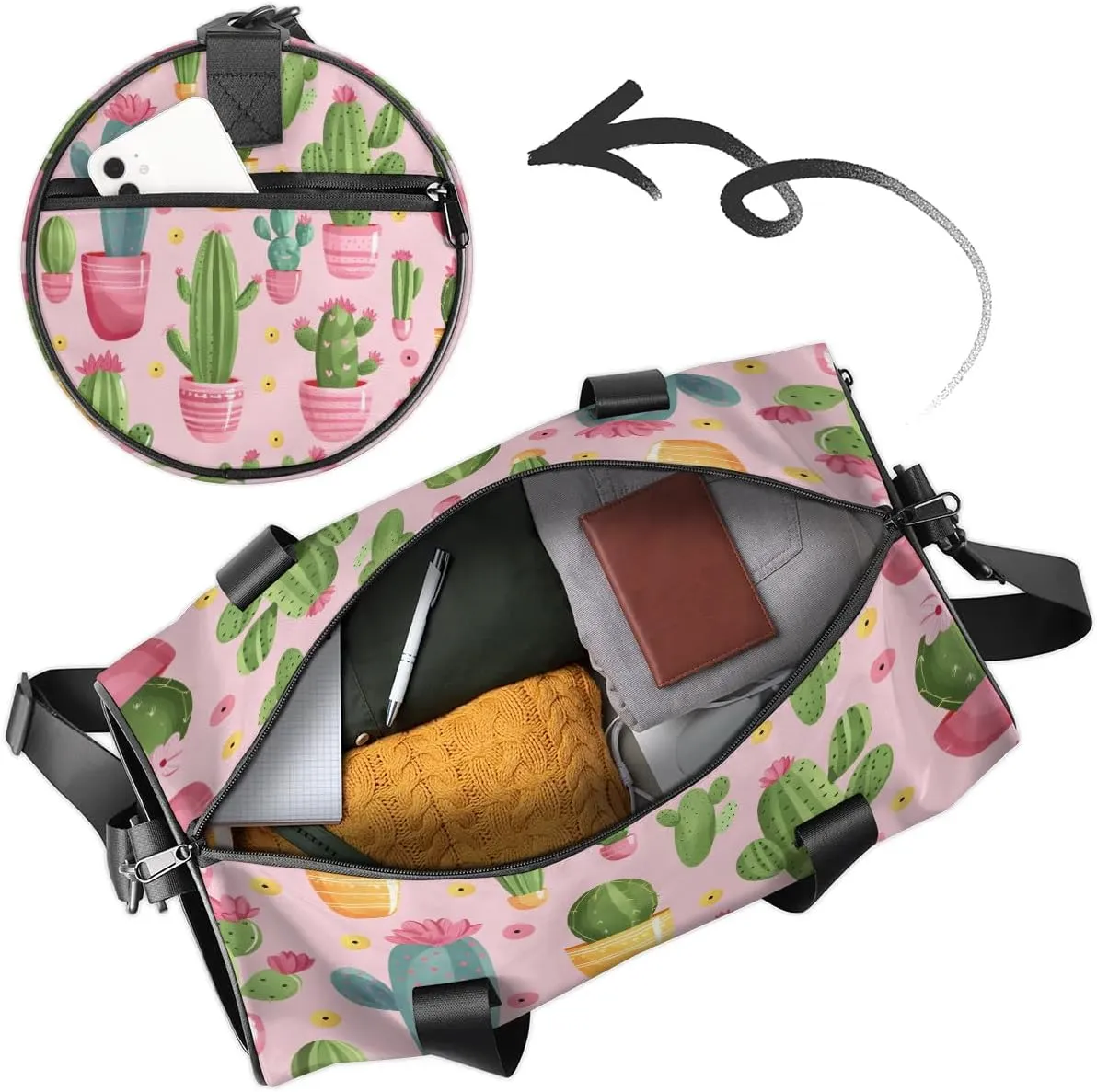Gym Bags for Men Women Cactus Plant Theme Sports Duffel Bags Carry On Travel Duffle Bag with Detachable Adjustable Shoulder Strap Overnight Weekender Bag