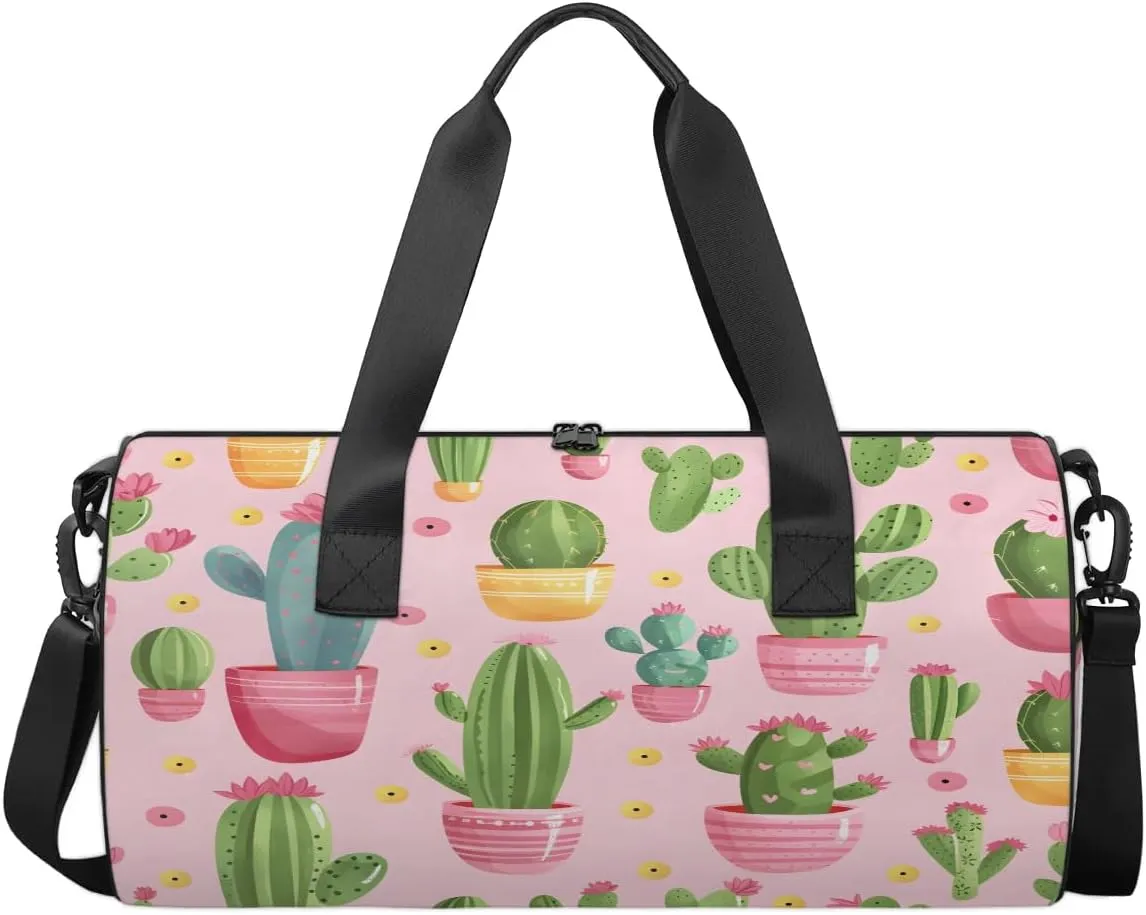 Gym Bags for Men Women Cactus Plant Theme Sports Duffel Bags Carry On Travel Duffle Bag with Detachable Adjustable Shoulder Strap Overnight Weekender Bag