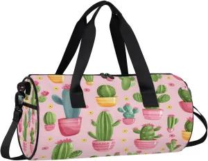 Gym Bags for Men Women Cactus Plant Theme Sports Duffel Bags Carry On Travel Duffle Bag with Detachable Adjustable Shoulder Strap Overnight Weekender Bag