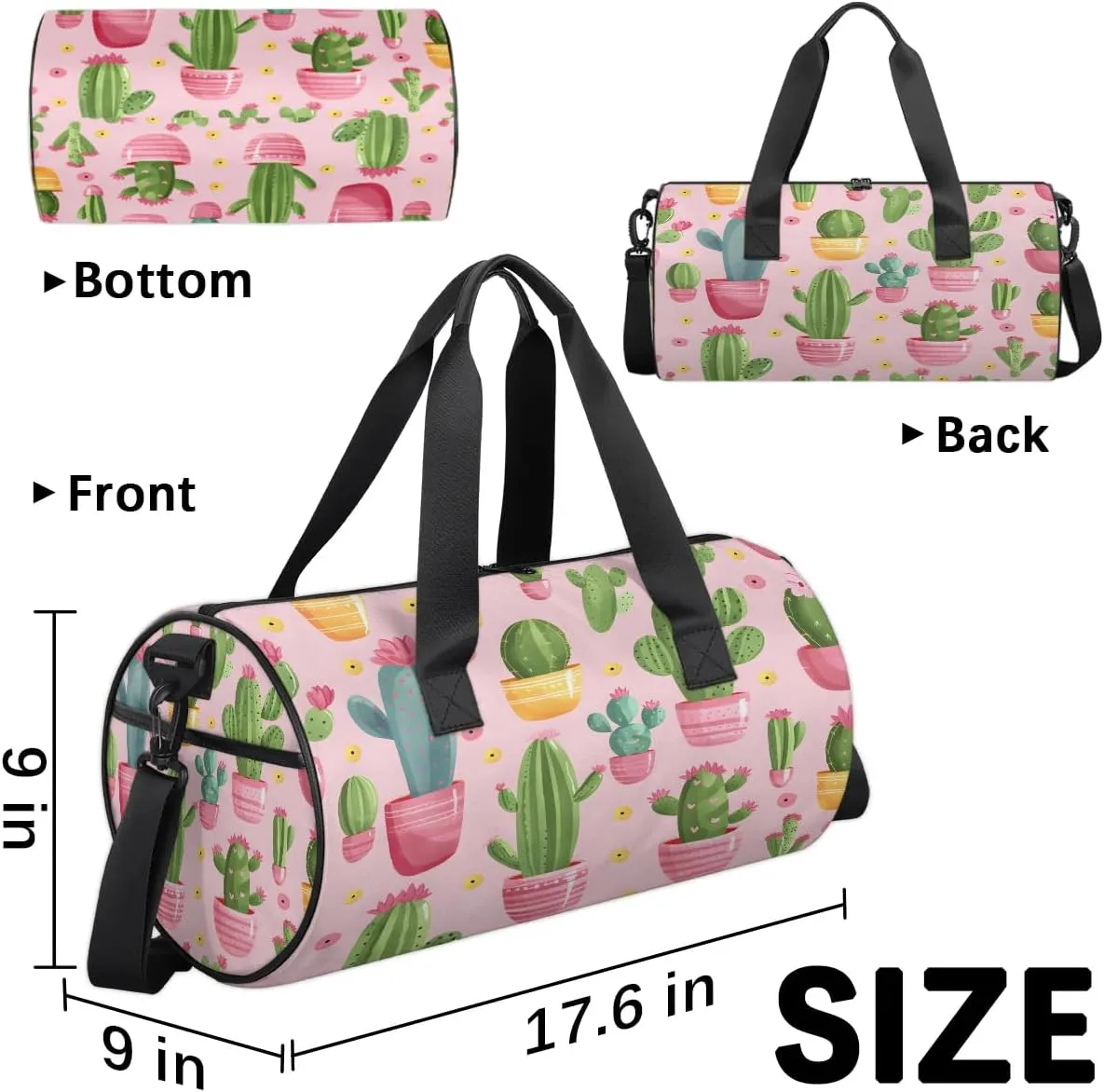 Gym Bags for Men Women Cactus Plant Theme Sports Duffel Bags Carry On Travel Duffle Bag with Detachable Adjustable Shoulder Strap Overnight Weekender Bag