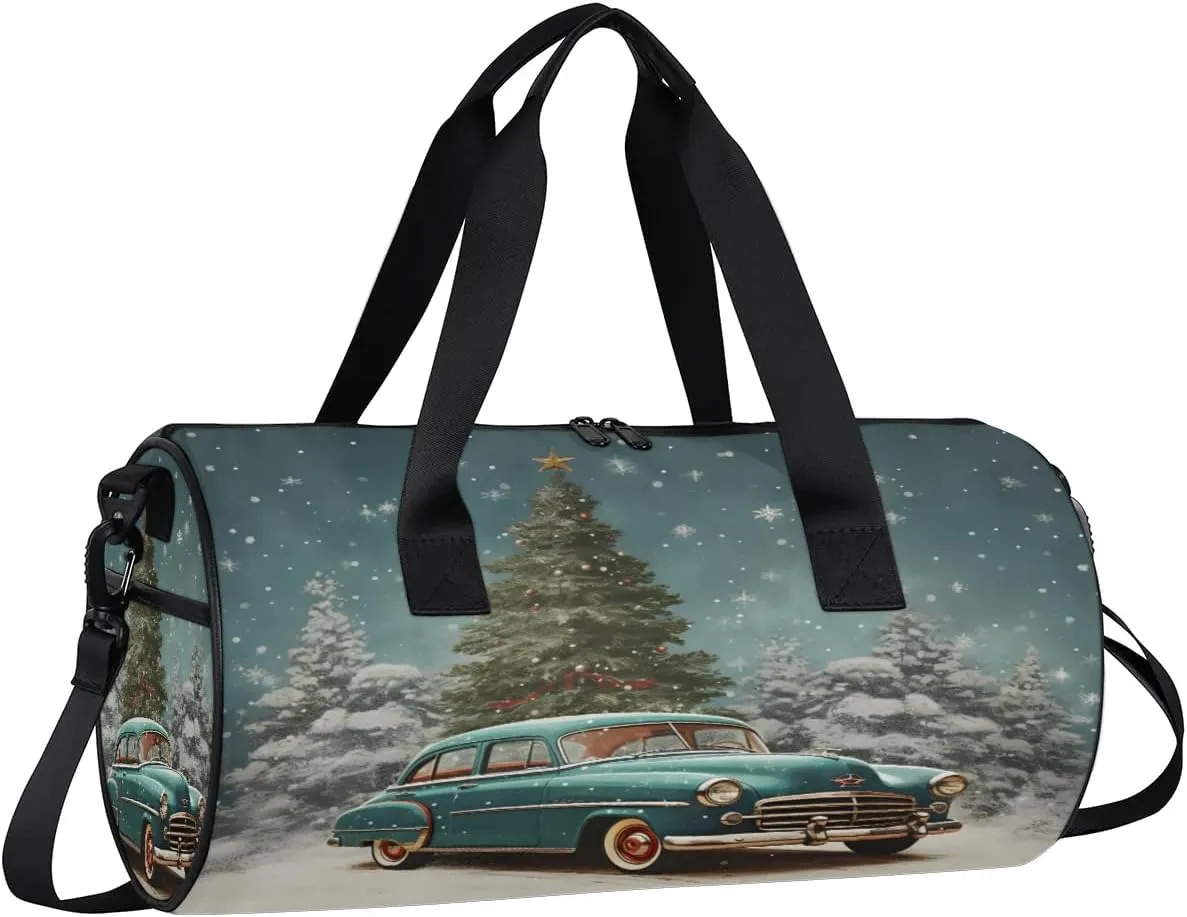 Gym Bags for Men Women Car Christmas Tree Sports Duffel Bags Carry On Travel Duffle Bag with Detachable Adjustable Shoulder Strap Overnight Weekender Bag
