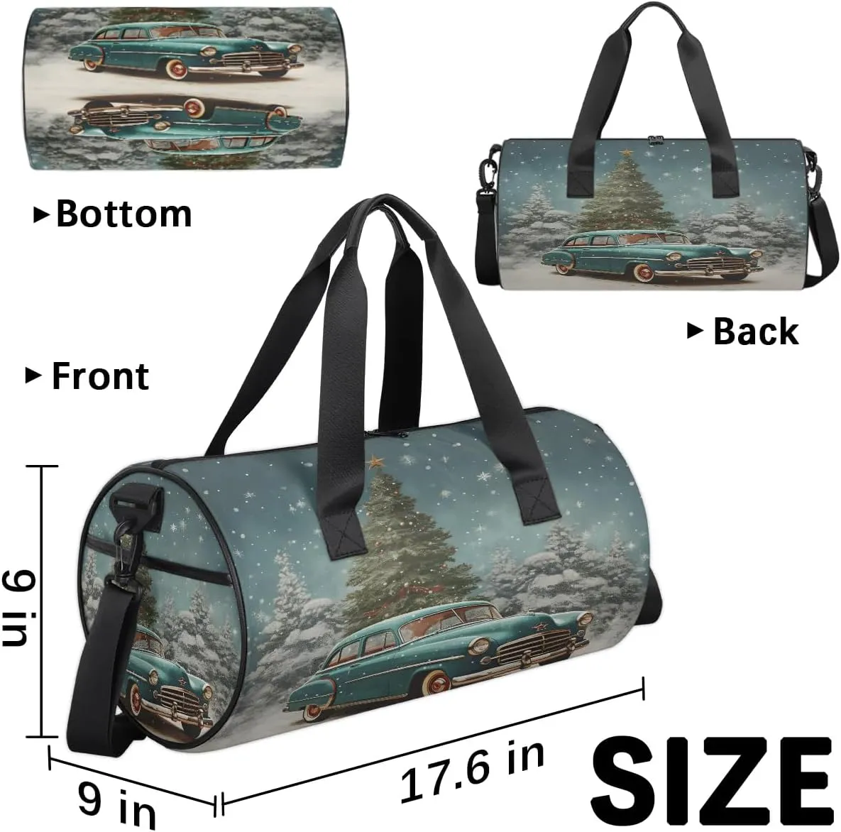 Gym Bags for Men Women Car Christmas Tree Sports Duffel Bags Carry On Travel Duffle Bag with Detachable Adjustable Shoulder Strap Overnight Weekender Bag