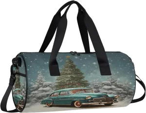 Gym Bags for Men Women Car Christmas Tree Sports Duffel Bags Carry On Travel Duffle Bag with Detachable Adjustable Shoulder Strap Overnight Weekender Bag