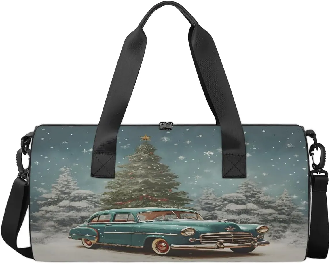 Gym Bags for Men Women Car Christmas Tree Sports Duffel Bags Carry On Travel Duffle Bag with Detachable Adjustable Shoulder Strap Overnight Weekender Bag