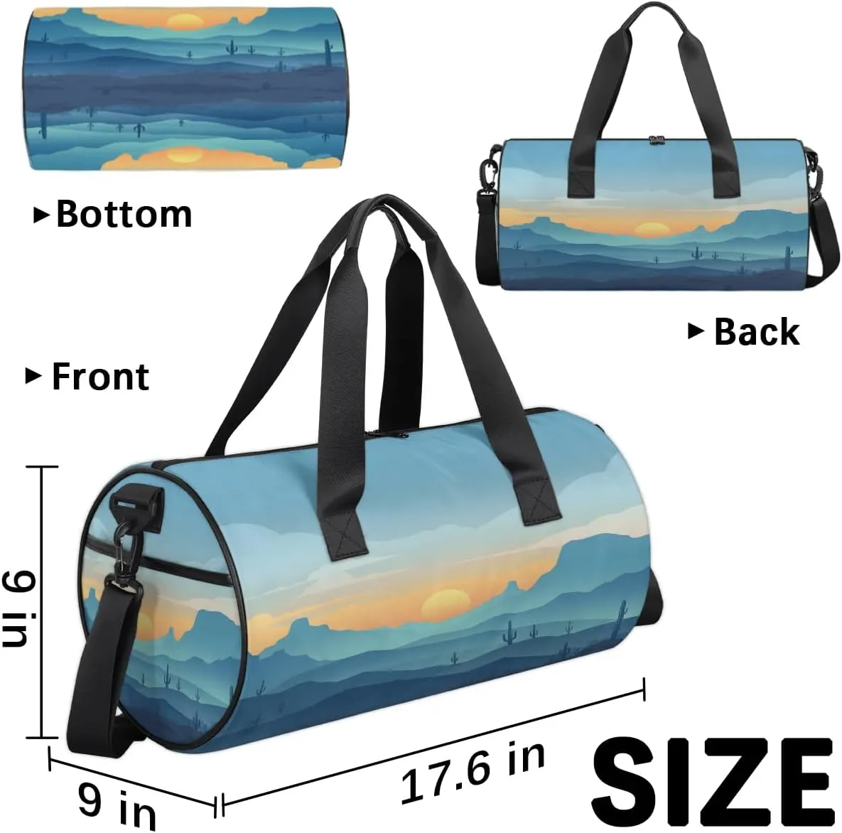 Gym Bags for Men Women Mountain Cactus Sun Sports Duffel Bags Carry On Travel Duffle Bag with Detachable Adjustable Shoulder Strap Overnight Weekender Bag