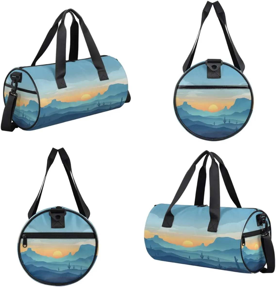 Gym Bags for Men Women Mountain Cactus Sun Sports Duffel Bags Carry On Travel Duffle Bag with Detachable Adjustable Shoulder Strap Overnight Weekender Bag