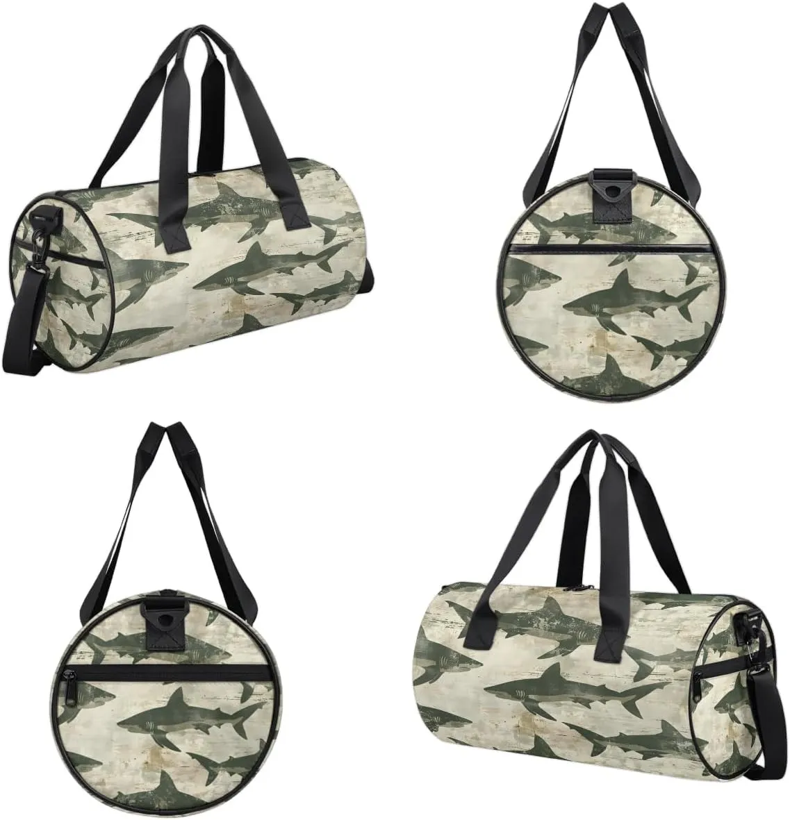 Gym Bags for Men Women Retro Sharks Print Sports Duffel Bags Carry On Travel Duffle Bag with Detachable Adjustable Shoulder Strap Overnight Weekender Bag