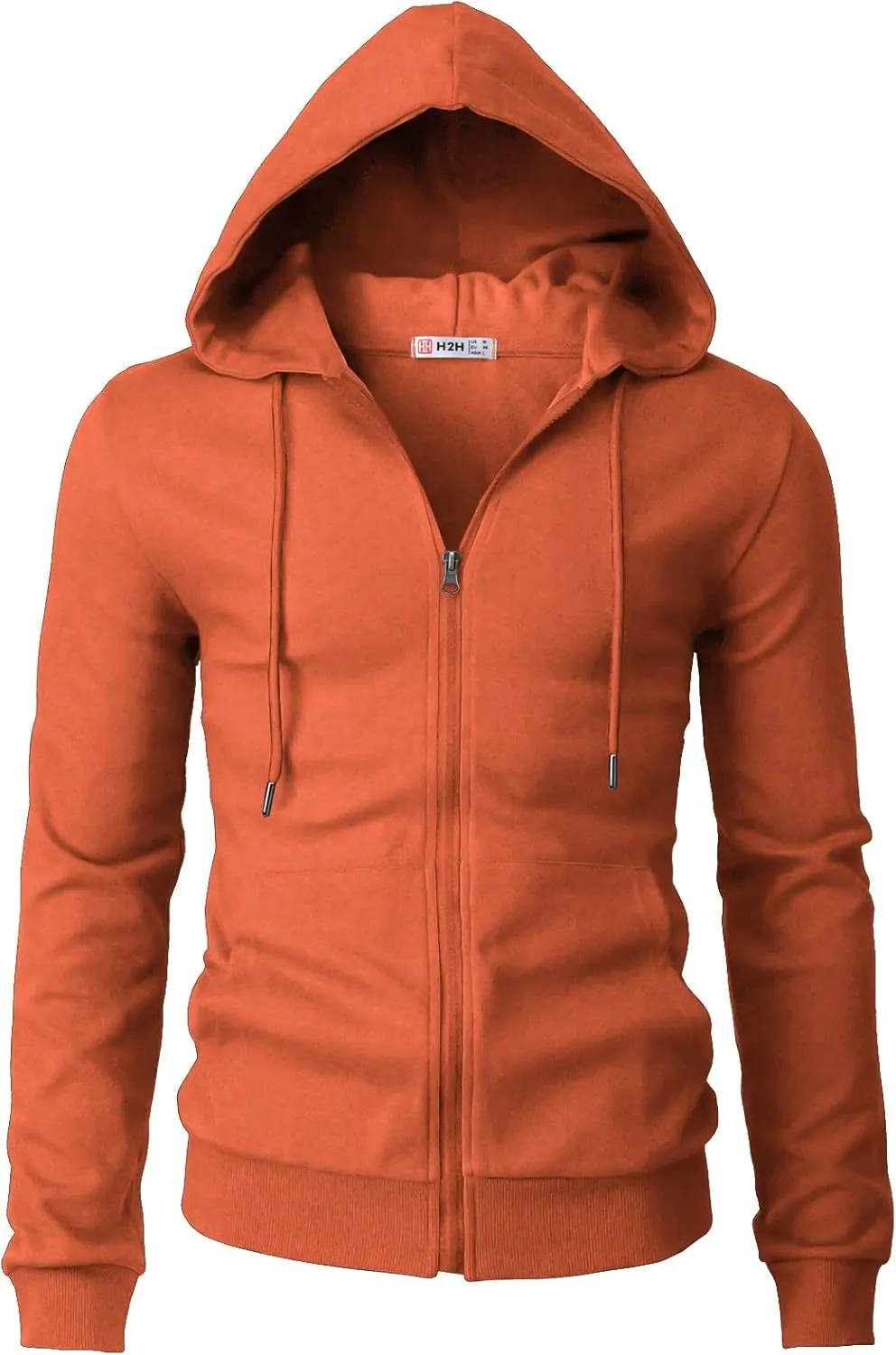 H2H Men's Zip Up Hoodie Lightweight Long Sleeve Basic Slim Fit Cotton SweatShirt with Pocket
