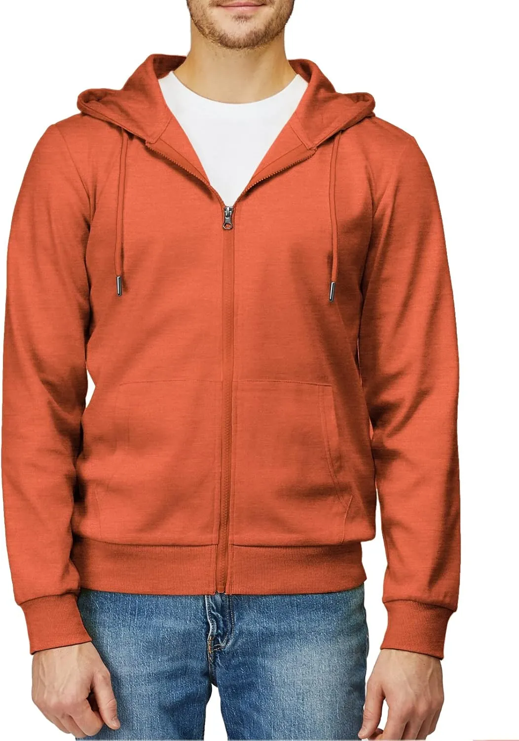 H2H Men's Zip Up Hoodie Lightweight Long Sleeve Basic Slim Fit Cotton SweatShirt with Pocket