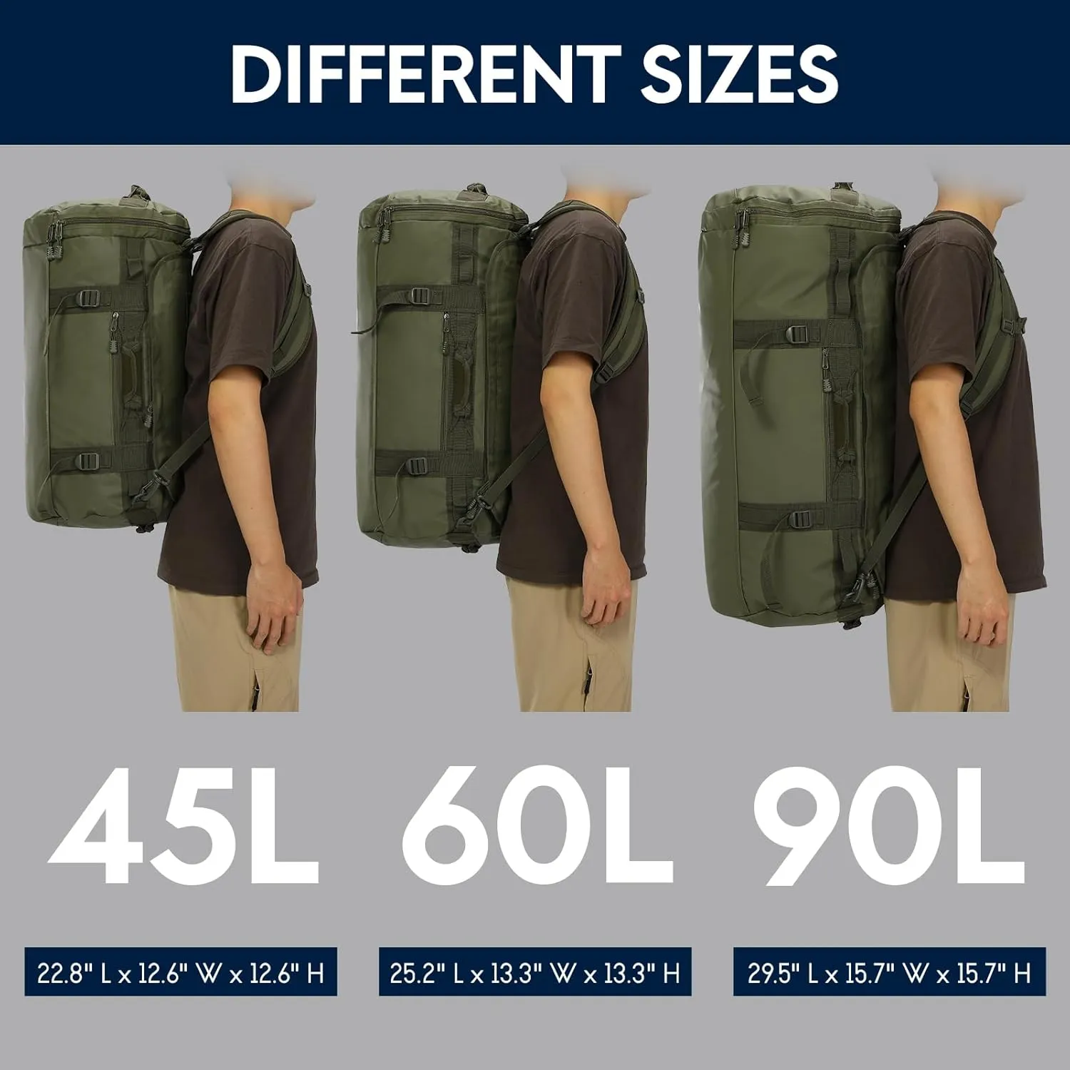 Haimont 45L Duffle Backpack Bag, Convertible Travel Duffle with Shoes Compartment for Gym Men Women with Straps, Heavy-duty, Water-resistant, Army Green