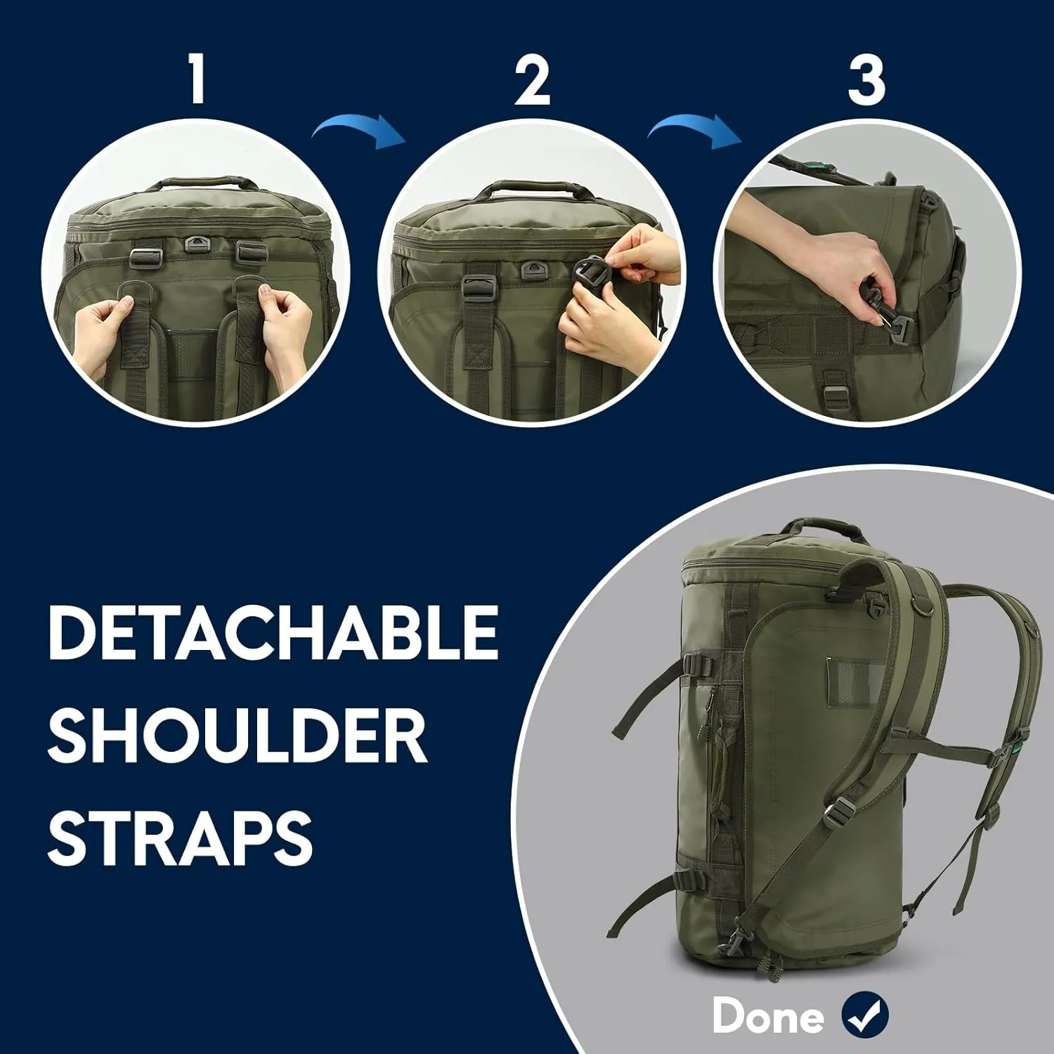Haimont 45L Duffle Backpack Bag, Convertible Travel Duffle with Shoes Compartment for Gym Men Women with Straps, Heavy-duty, Water-resistant, Army Green