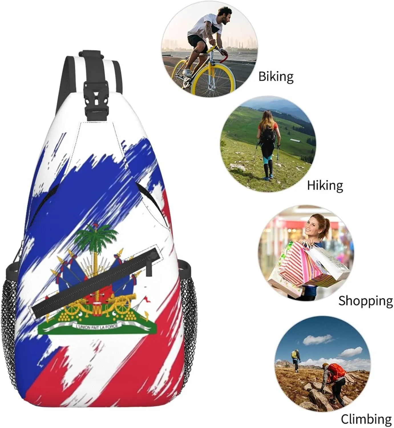 Haiti Shoulder Bag Haiti Flag Sling Backpack Daypack Casual Bag Haitian Backpack Bag for Outdoor