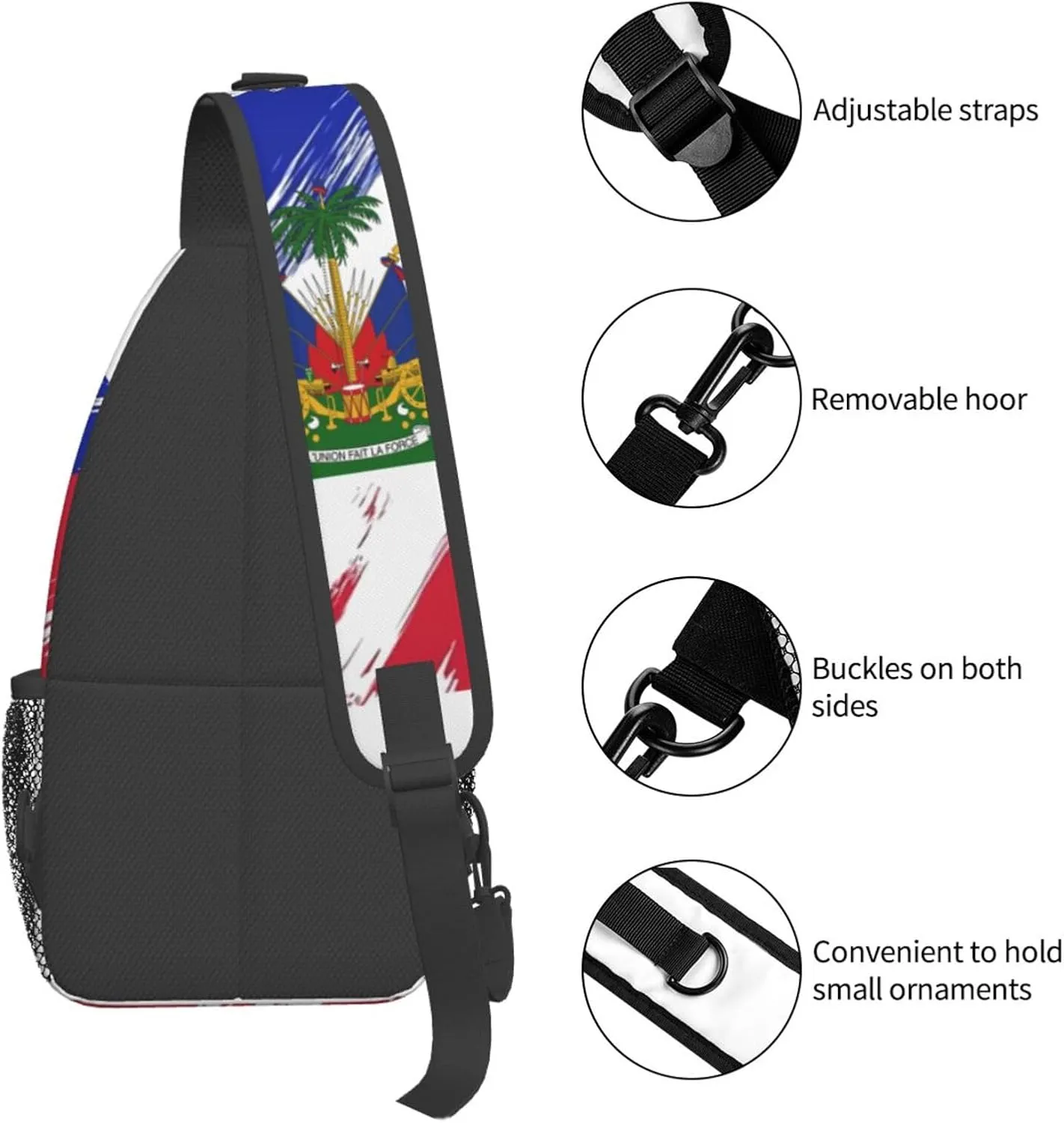 Haiti Shoulder Bag Haiti Flag Sling Backpack Daypack Casual Bag Haitian Backpack Bag for Outdoor