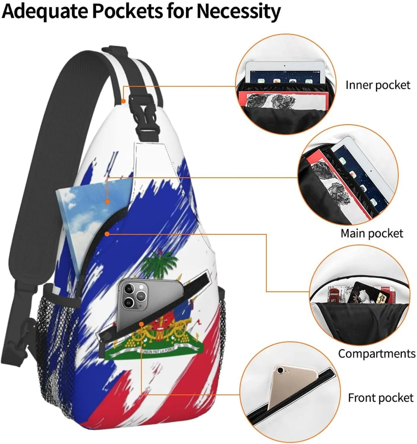 Haiti Shoulder Bag Haiti Flag Sling Backpack Daypack Casual Bag Haitian Backpack Bag for Outdoor
