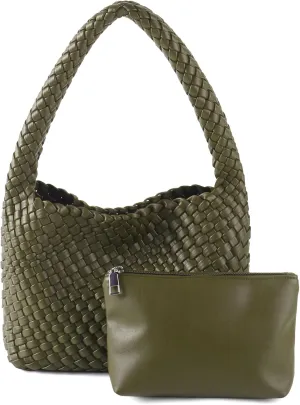 Handmade Woven Tote Bag - Women's Vegan Leather Shoulder Bag With Purses