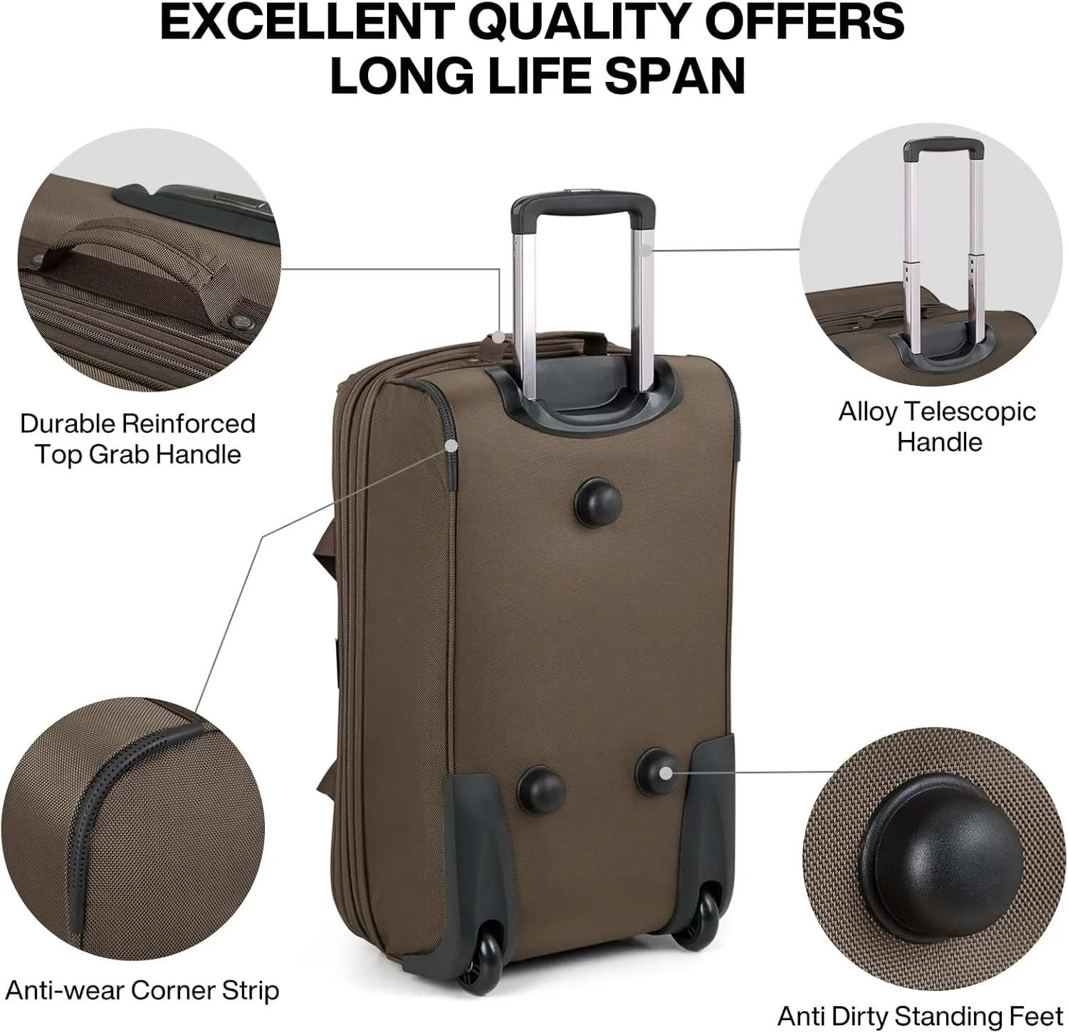 Hanke 20 Inch Expandable Carry On Luggage Suitcases with Wheels Foldable Duffle Bag for Travel Carry On suitcase Weekend Bag for Women Men（Coffee）