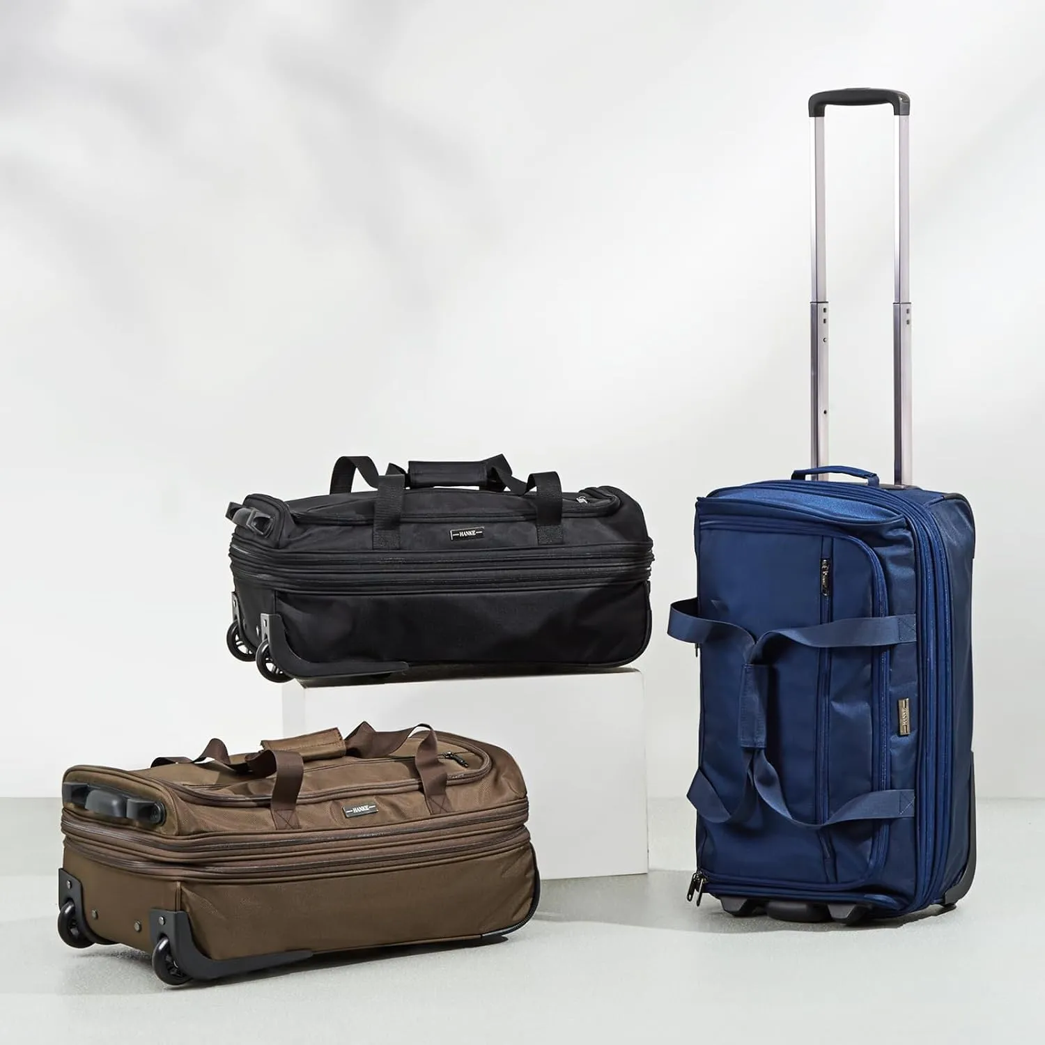 Hanke 20 Inch Expandable Carry On Luggage Suitcases with Wheels Foldable Duffle Bag for Travel Carry On suitcase Weekend Bag for Women Men（Coffee）