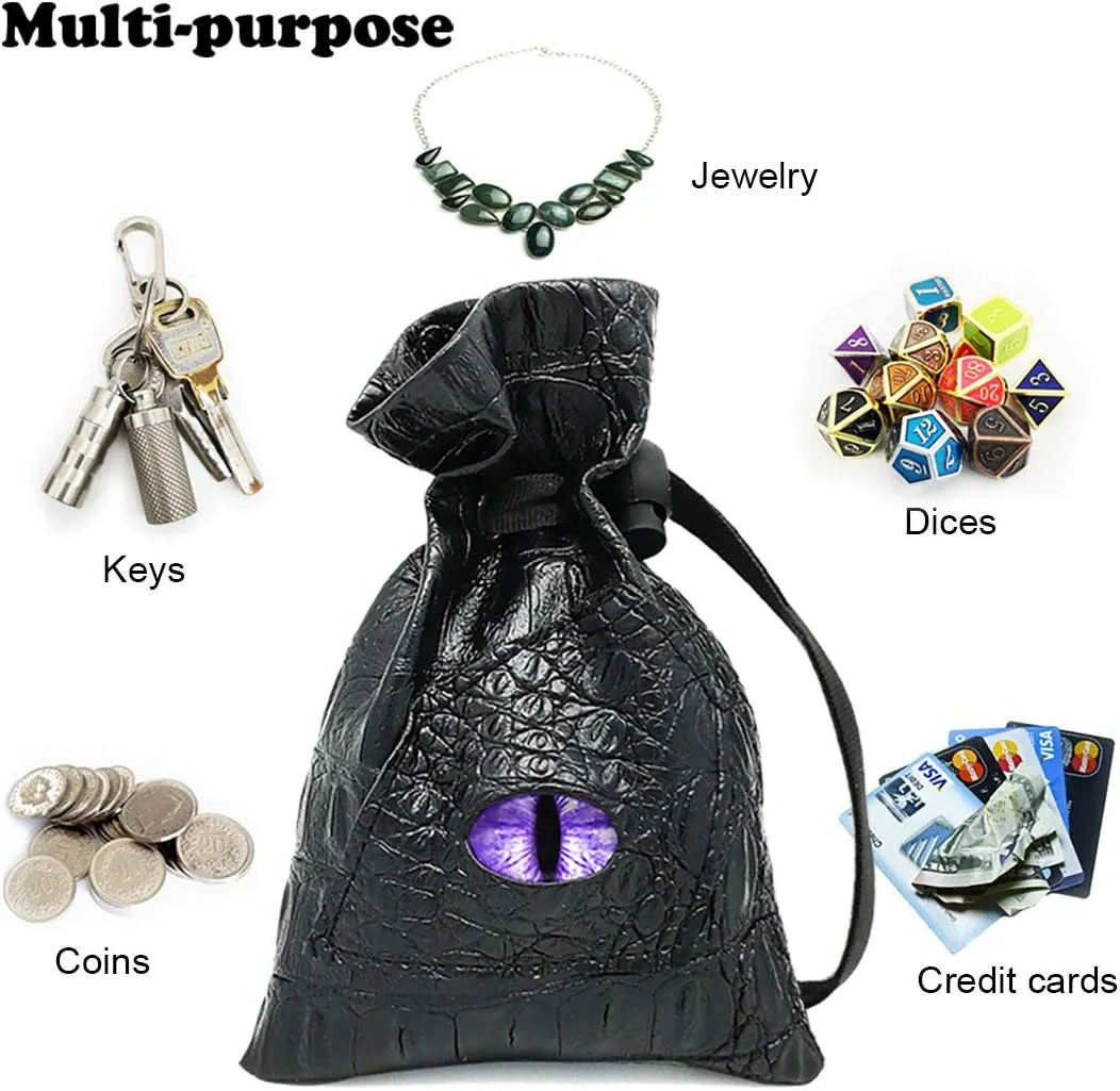 Haxtec Dice Bag Drawstring Leather DND Dice Pouch Dragon Eye Dice Bag for D&D Dice Coins and Accessories (Mama Dragon-Periwinkle) Patent Number D893867