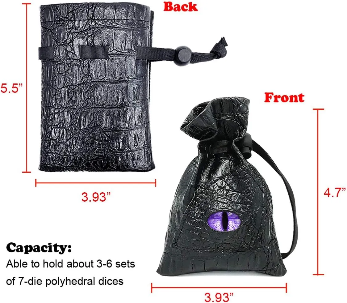 Haxtec Dice Bag Drawstring Leather DND Dice Pouch Dragon Eye Dice Bag for D&D Dice Coins and Accessories (Mama Dragon-Periwinkle) Patent Number D893867