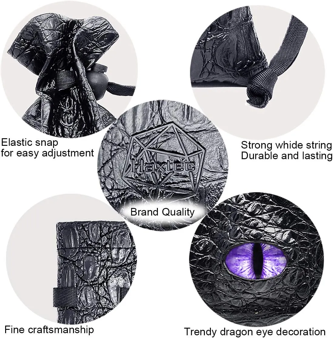 Haxtec Dice Bag Drawstring Leather DND Dice Pouch Dragon Eye Dice Bag for D&D Dice Coins and Accessories (Mama Dragon-Periwinkle) Patent Number D893867