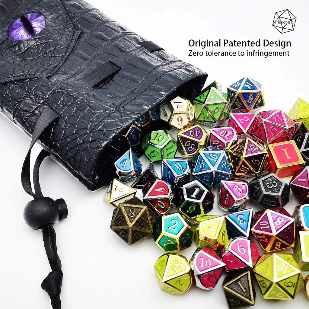 Haxtec Dice Bag Drawstring Leather DND Dice Pouch Dragon Eye Dice Bag for D&D Dice Coins and Accessories (Mama Dragon-Periwinkle) Patent Number D893867