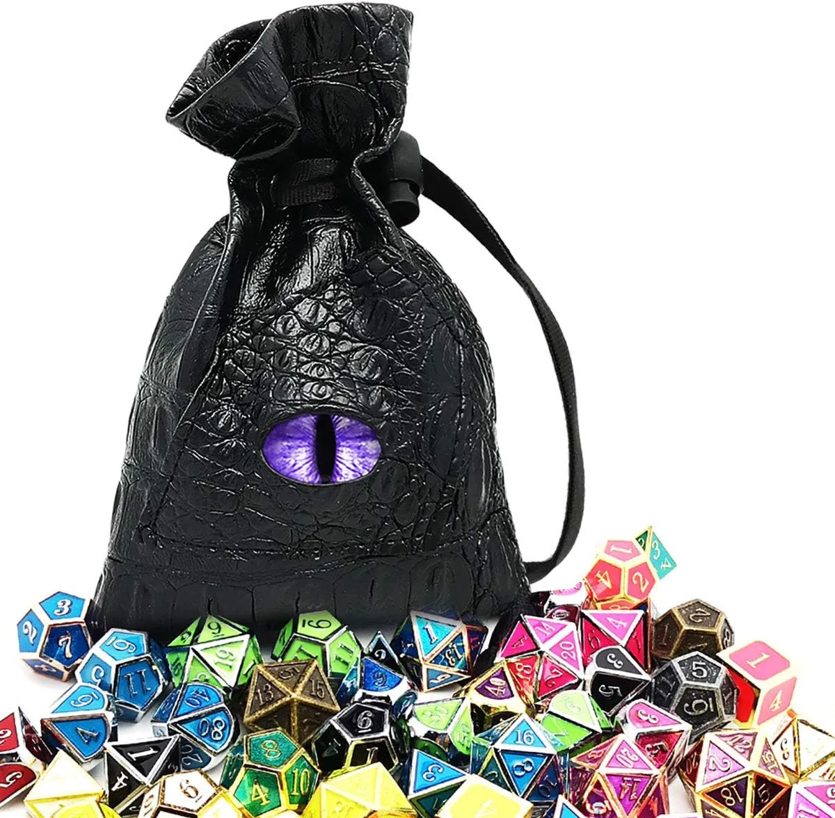 Haxtec Dice Bag Drawstring Leather DND Dice Pouch Dragon Eye Dice Bag for D&D Dice Coins and Accessories (Mama Dragon-Periwinkle) Patent Number D893867
