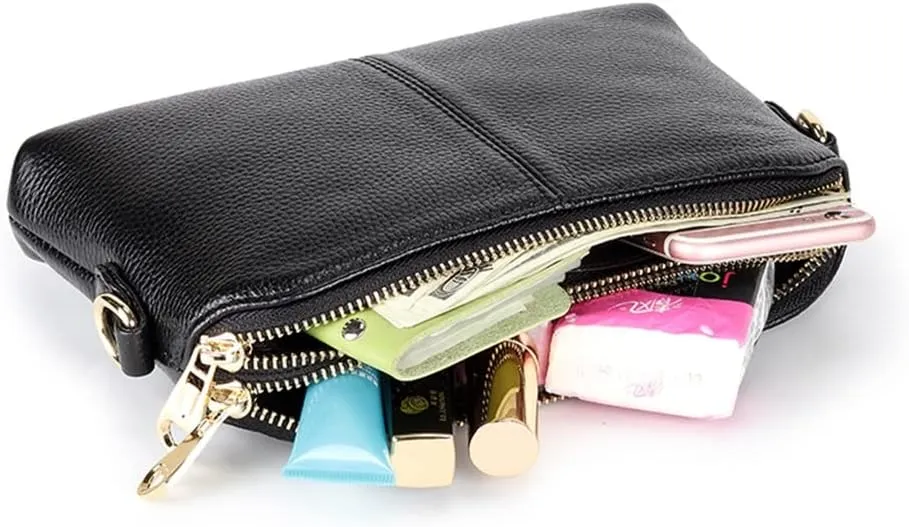 HBJWOV Cow Leather Black/Blue 5 Colors Small Shoulder Bag Women Zipper Crossbody Messenger Handbags Card Pocket
