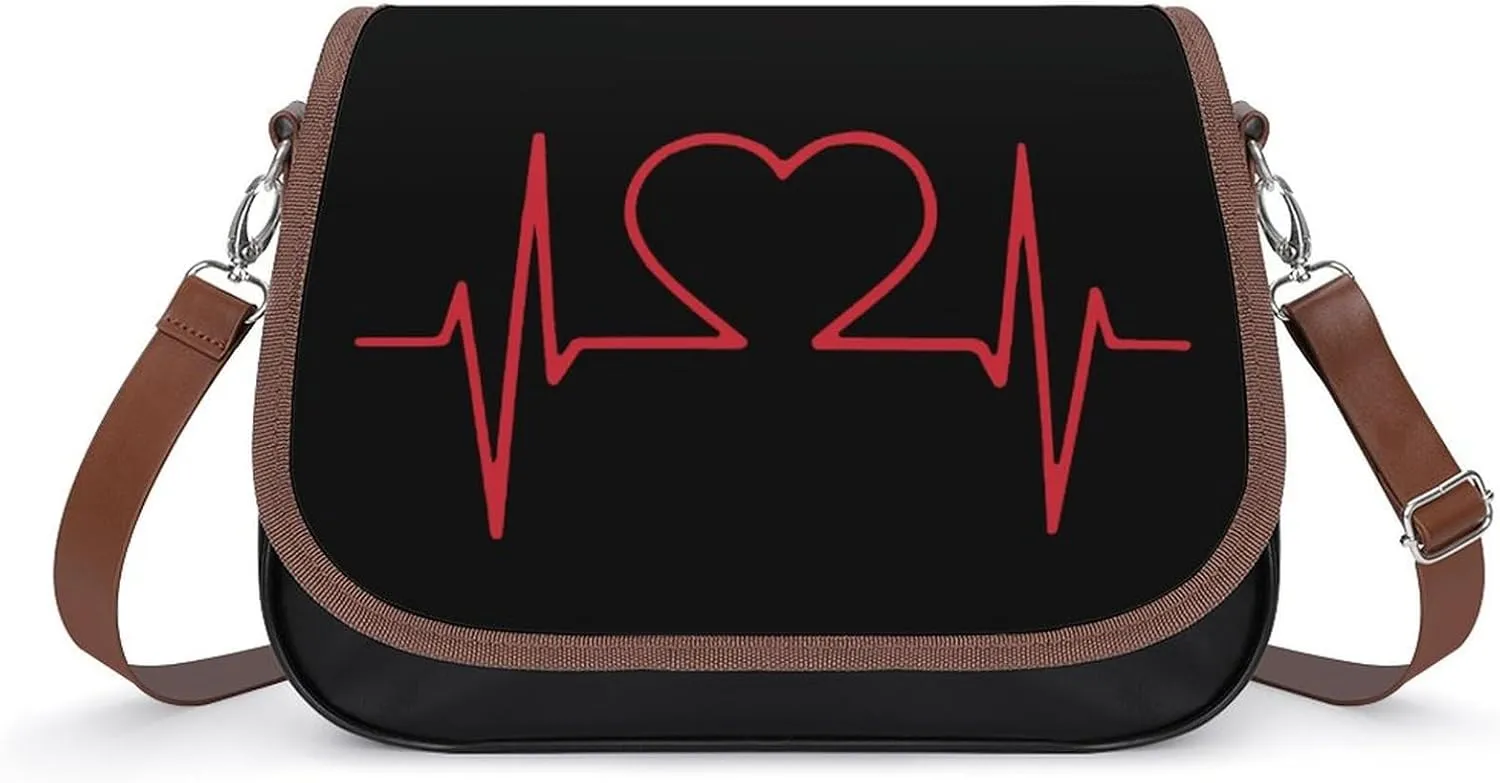 Heart Beat Love Trendy Crossbody Bags Purses for Women Casual Shoulder Handbags with Adjustable Wide Strap