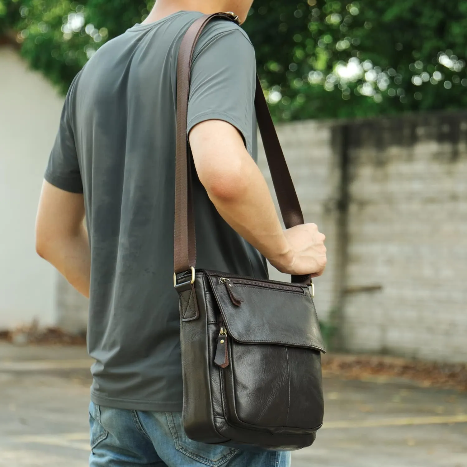 Hebetag Leather Shoulder Messenger Bag for Men Travel Business Crossbody Pack Wallet Phone Pouch Purse Pocket Daypack