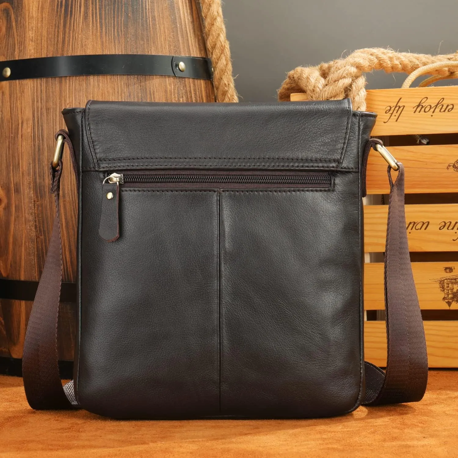 Hebetag Leather Shoulder Messenger Bag for Men Travel Business Crossbody Pack Wallet Phone Pouch Purse Pocket Daypack