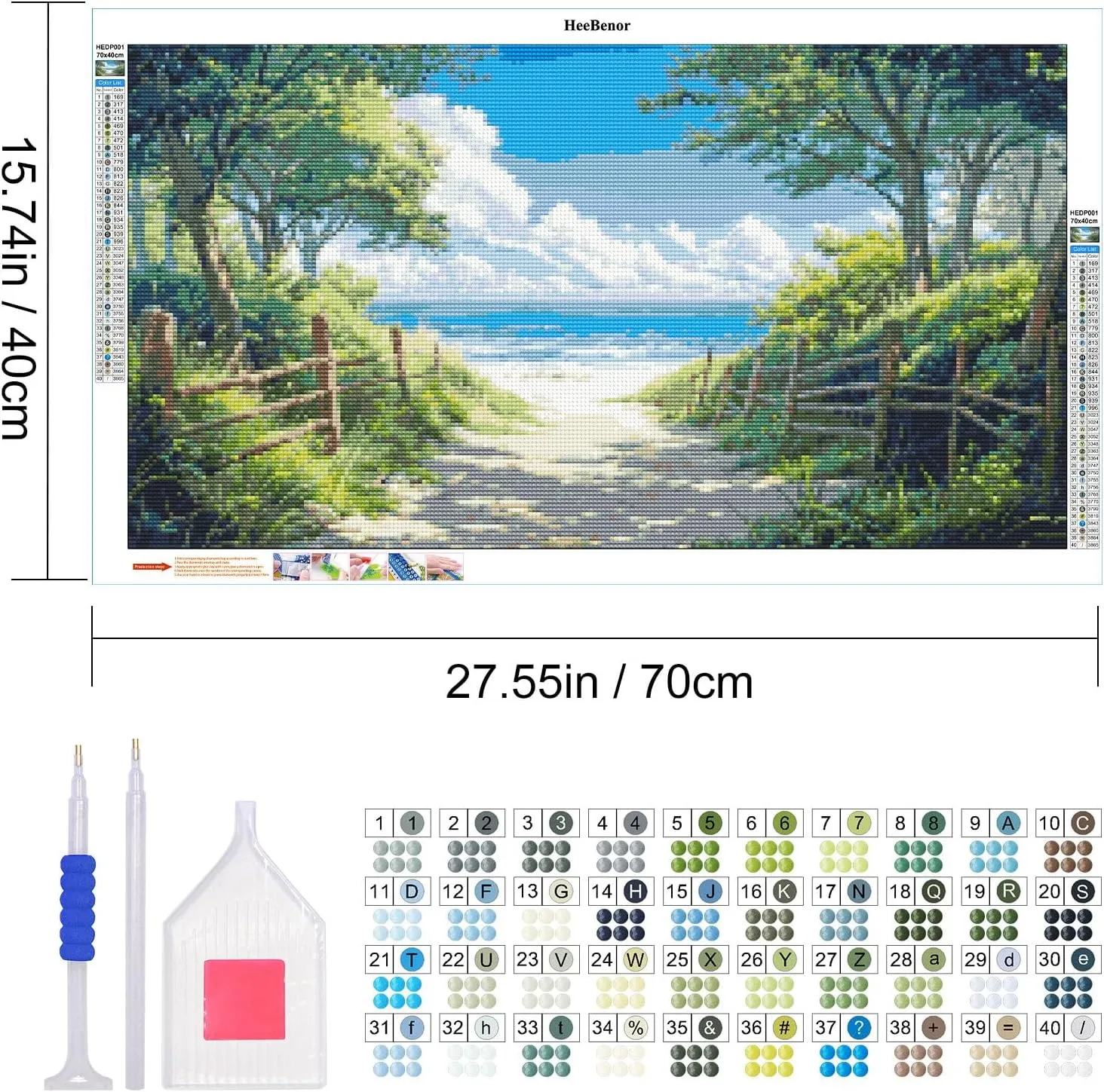 HeeBenor Large Diamond Art Kits for Adults, 5D Beach Diamond Painting Kits, DIY Full Drill Landscape Beach Diamond Art, Gem Painting Kit for Home Wall Decor, 27.5 X 15.7 Inch