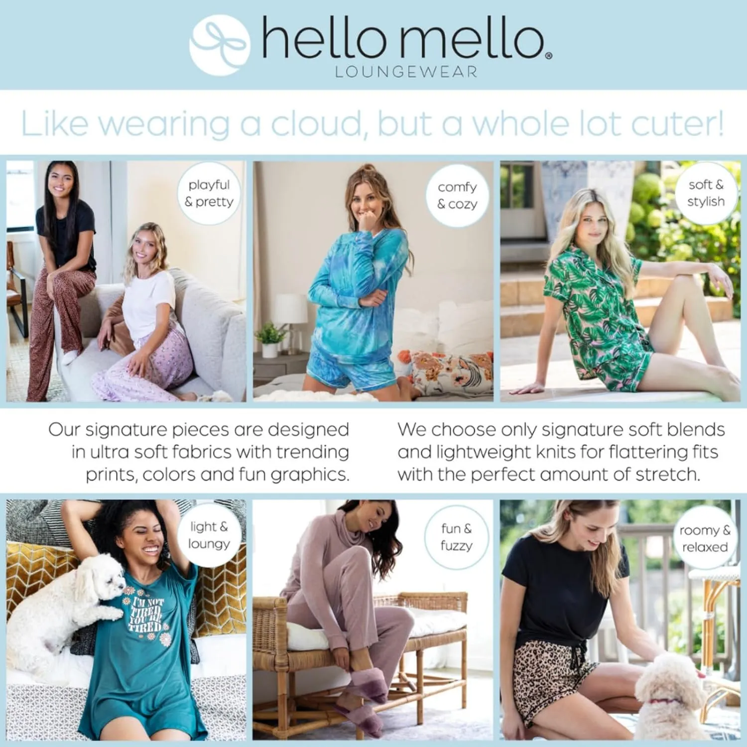 Hello Mello CuddleBlend Women’s Lounge Comfortable Pajama Long Sleeve Top with Cowl Neck and Thumbholes