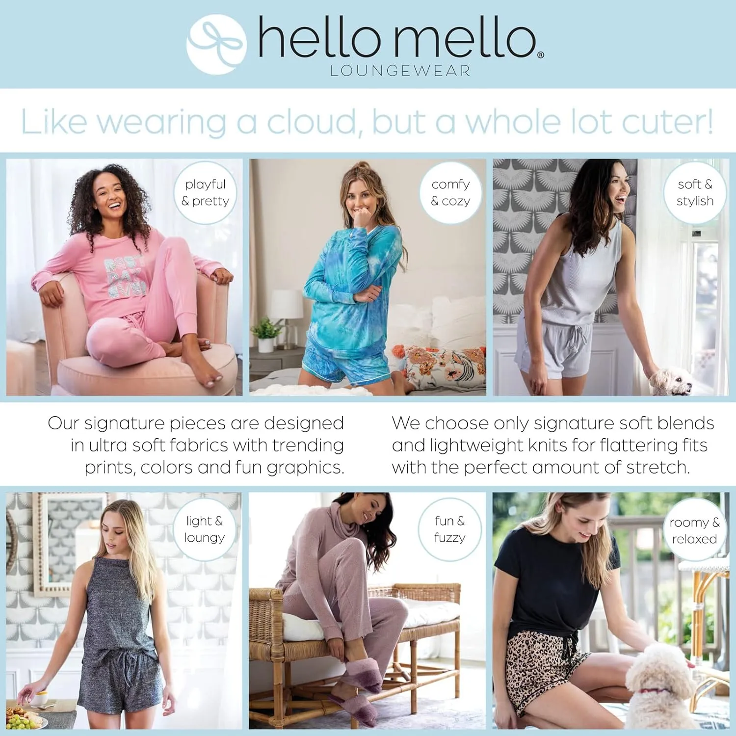 Hello Mello Signature Lounge Shorts Womens Soft Relaxed Pajama Bottoms Roomy Wide Leg Drawstring Waist Side Pockets