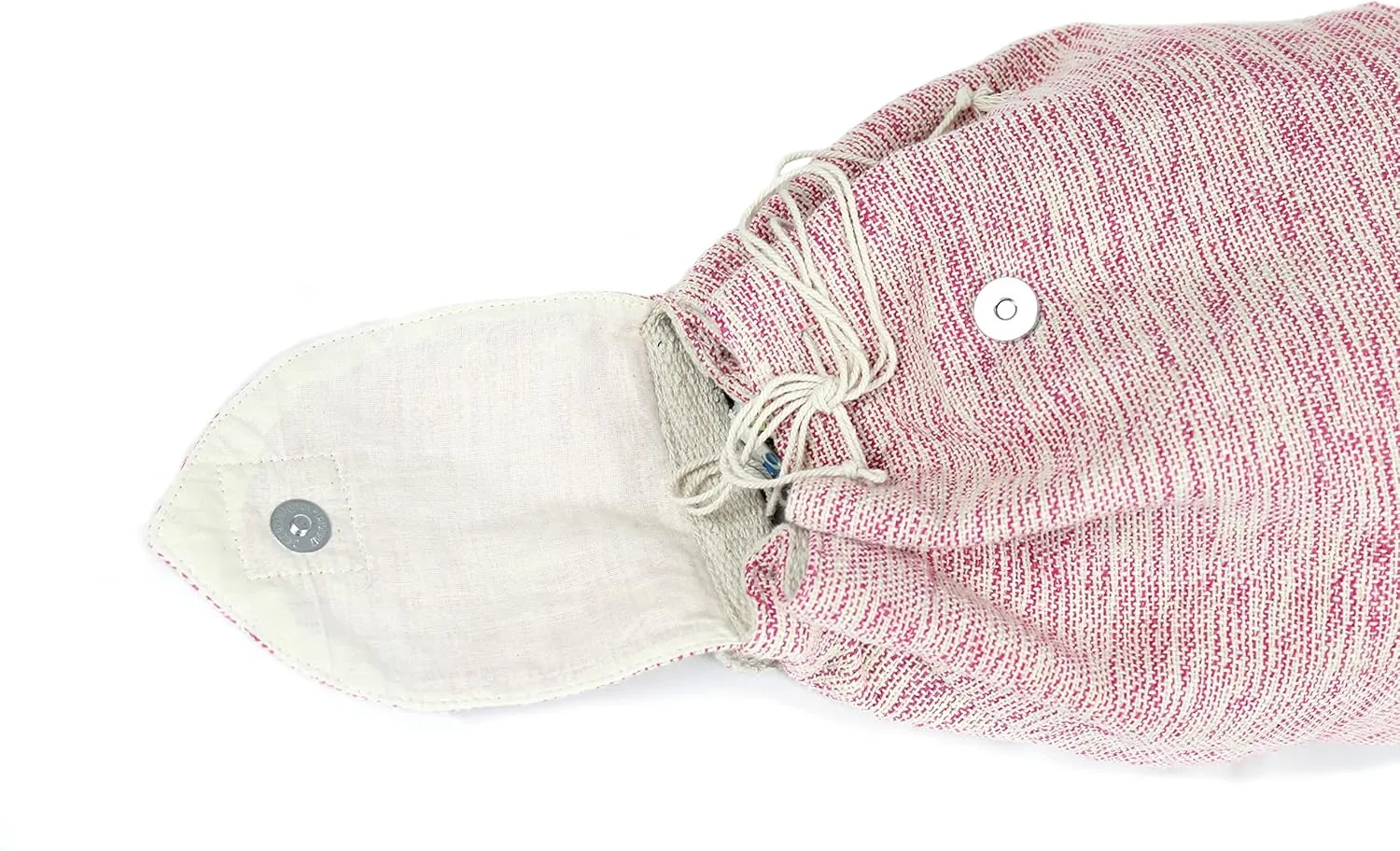 Hemp small bag for women Light Weight Adjustable strap string closure cute backpack Bag for travel casual daypack (Pink)