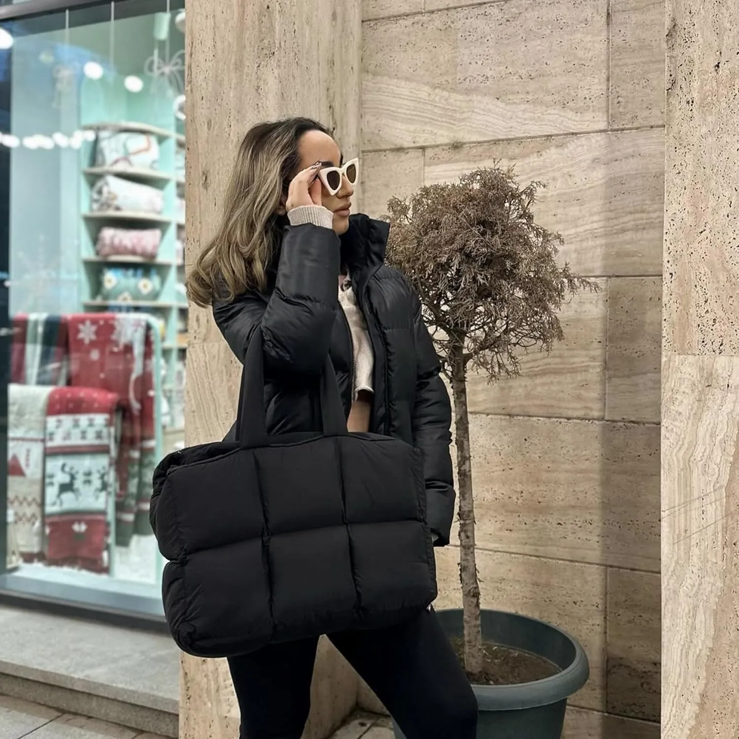 Herald Puffer Tote Bag for Women, Large Quilted Puffy Handbag Lightweight Satchel Purse for Work Travel Gym Shop