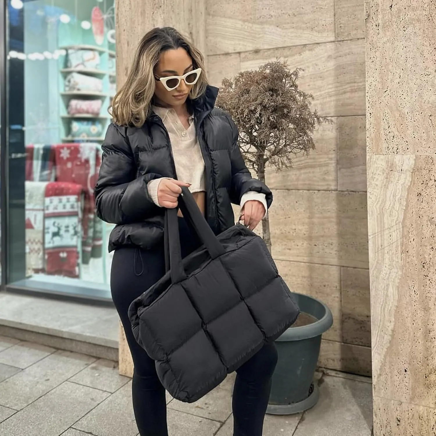 Herald Puffer Tote Bag for Women, Large Quilted Puffy Handbag Lightweight Satchel Purse for Work Travel Gym Shop
