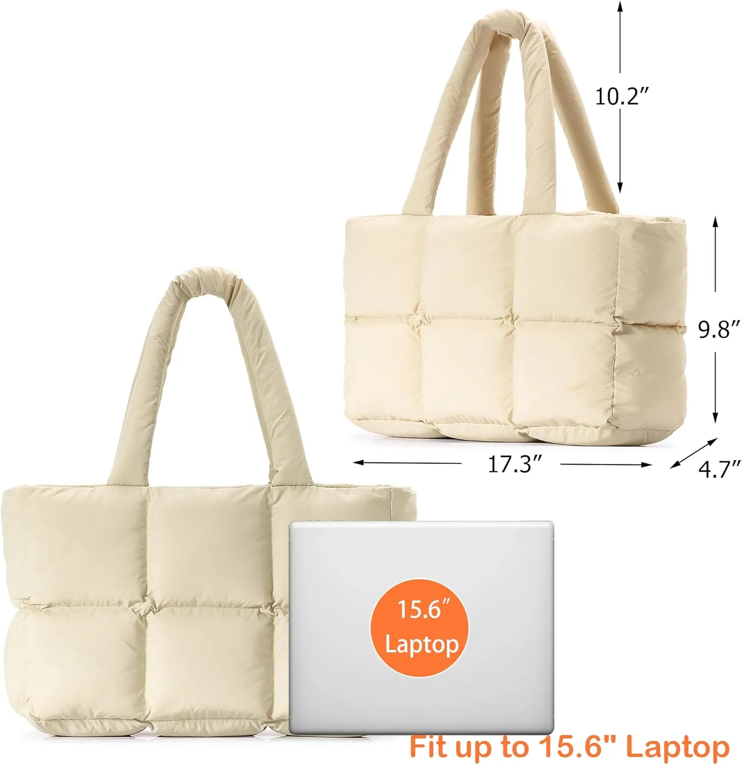 Herald Puffer Tote Bag for Women, Large Quilted Puffy Handbag Lightweight Satchel Purse for Work Travel Gym Shop