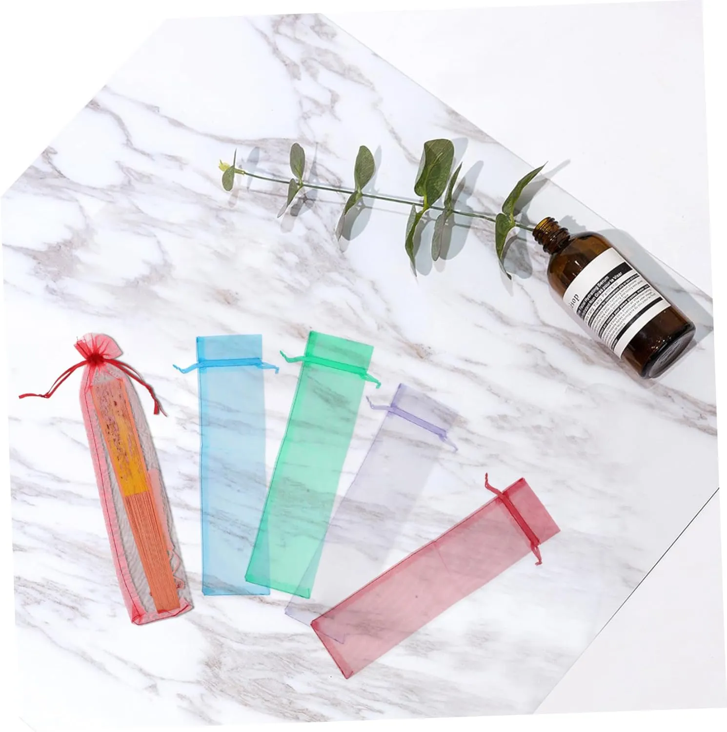 HIAKDOFT 1set Organza Drawstring Bags for Hand Fans Lightweight Folding Fan Cases Versatile Storage Pouches for Tableware and Pens Each Lake 12pcs