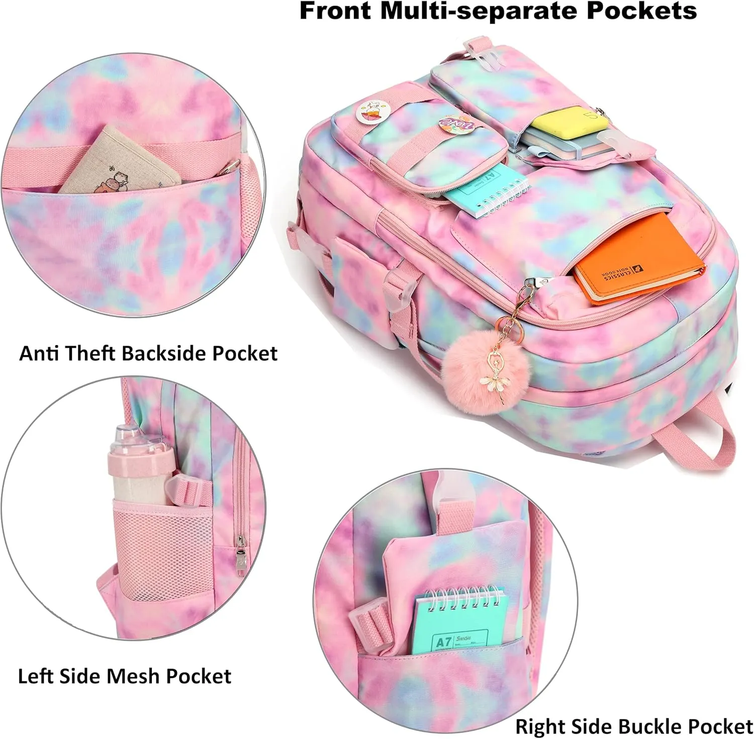 Hidds Laptop Backpacks 16 Inch School Bag College Backpack Anti Theft Travel Casual Daypack Bags Cute Bookbags Large Colorfull Carry on Back Pack for Teens Girls Women Students (Tie-Dye Pink)
