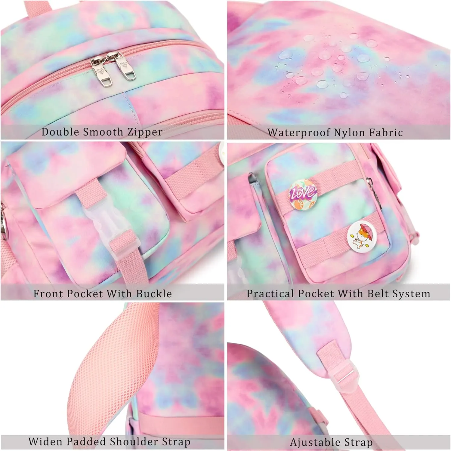Hidds Laptop Backpacks 16 Inch School Bag College Backpack Anti Theft Travel Casual Daypack Bags Cute Bookbags Large Colorfull Carry on Back Pack for Teens Girls Women Students (Tie-Dye Pink)