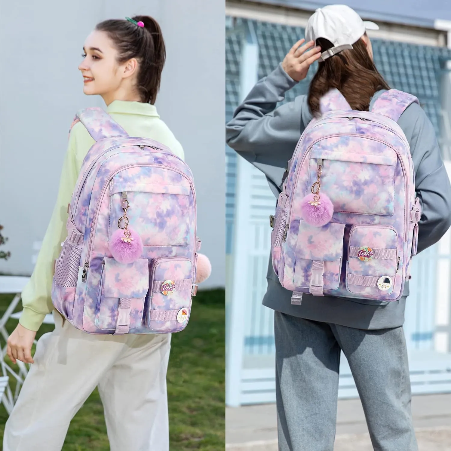 Hidds Laptop Backpacks 16 Inch School Bag College Backpack Anti Theft Travel Casual Daypack Bags Cute Bookbags Large Colorfull Carry on Back Pack for Teens Girls Women Students (Tie-Dye Purple)