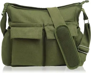 High Density Canvas Messenger Bag for Men/Women, 15” Large Crossbody Shoulder Bag Tote Bag for College/Travel/Work Daily Use