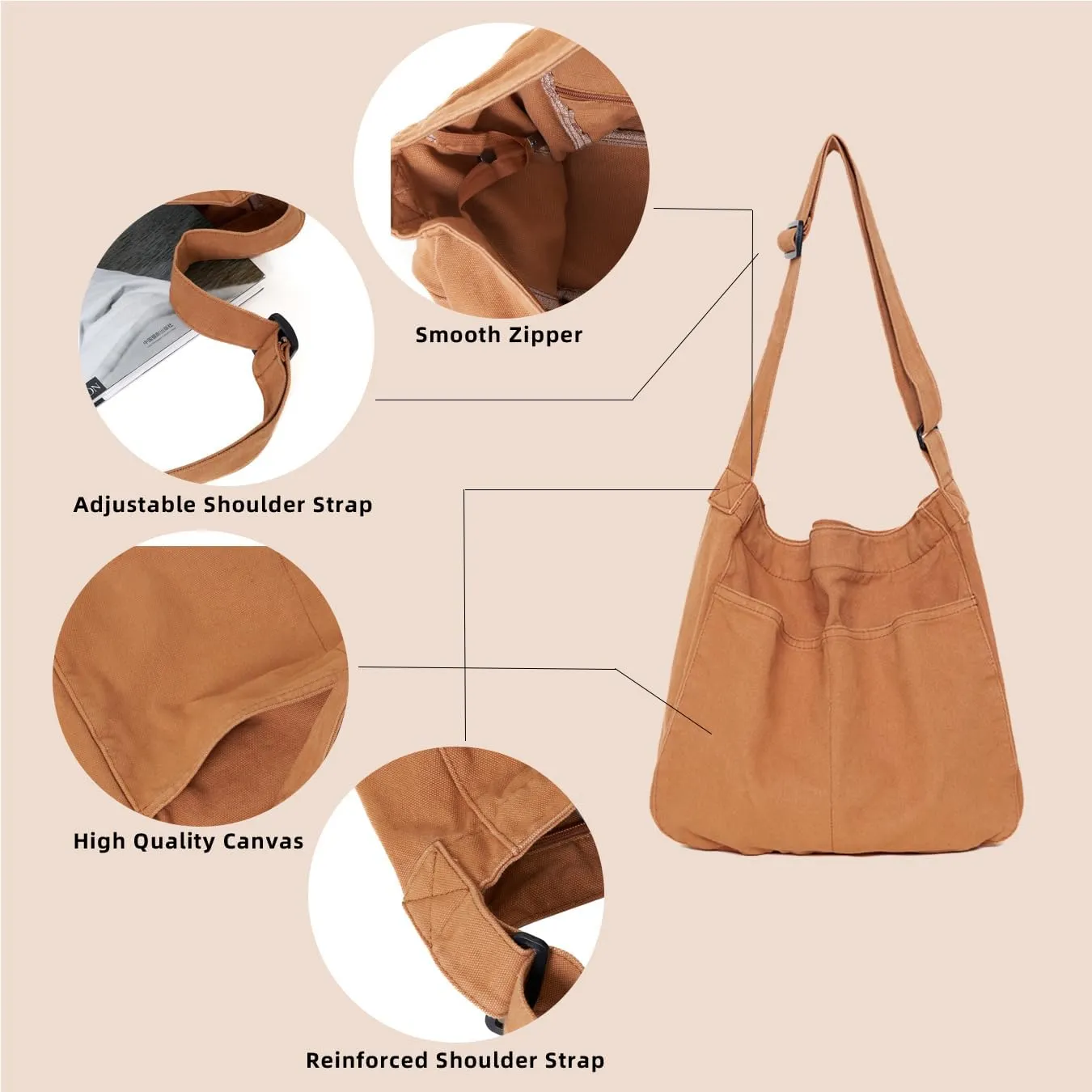 Hobo Bag Canvas Crossbody Shoulder Bag for Women and Men Large Casual Messenger Bags Canvas Tote Bag Travel Work